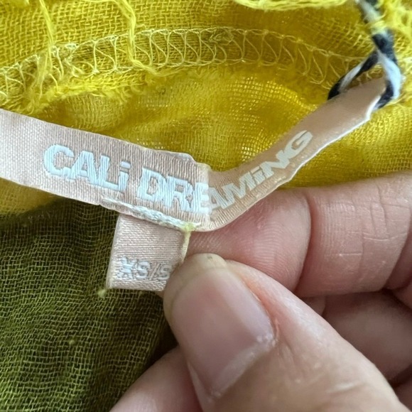 CALI DREAMING Yellow Gauze Dress Black Splatter Print Oversized Maxi Size XS/S - Picture 3 of 11